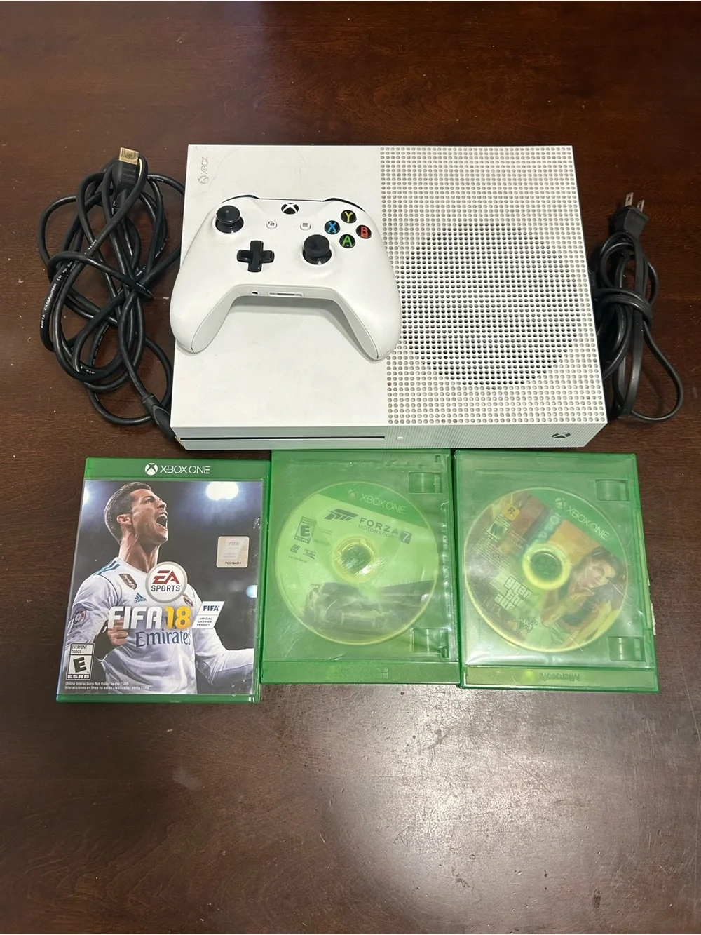XBOX ONE S CONSOLE Model 1681 WITH 1 CONTROLLER CABLES Includes 3 Games